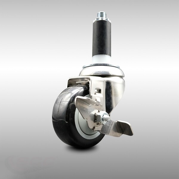 Service Caster 3 Inch 316SS Black Polyurethane Swivel 1-1/8 Inch Expanding Stem Caster Brake SCC-SS316EX20S314-PPUB-BLK-TLB-118 - main
